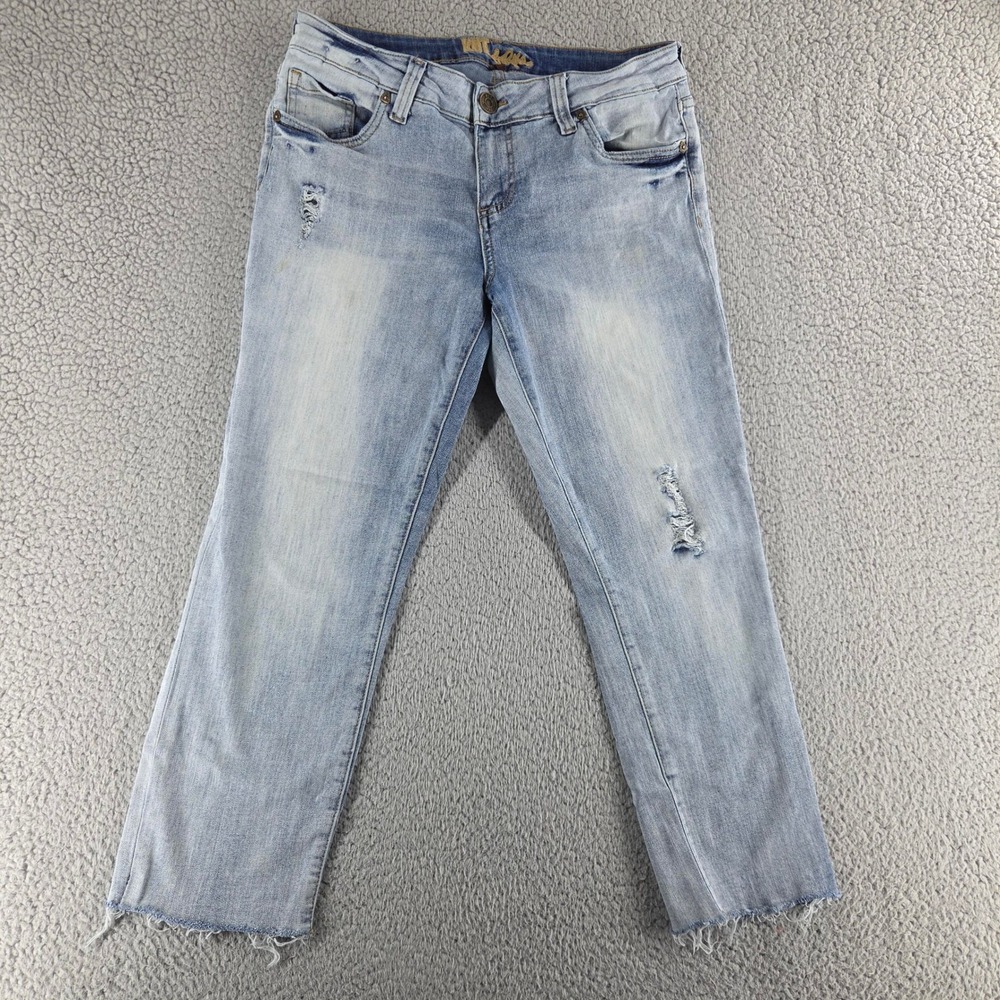 KUT from the Kloth Jeans Womens 8 Blue Mid Rise Boyfriend Distressed Raw Hem